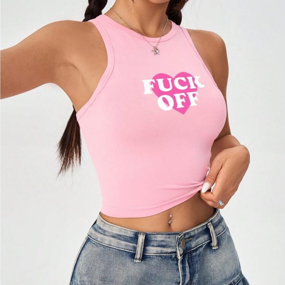 Casual Simple Letter And Love Heart Pattern Slim Fit Women's Tank Top - Picture 4 of 6